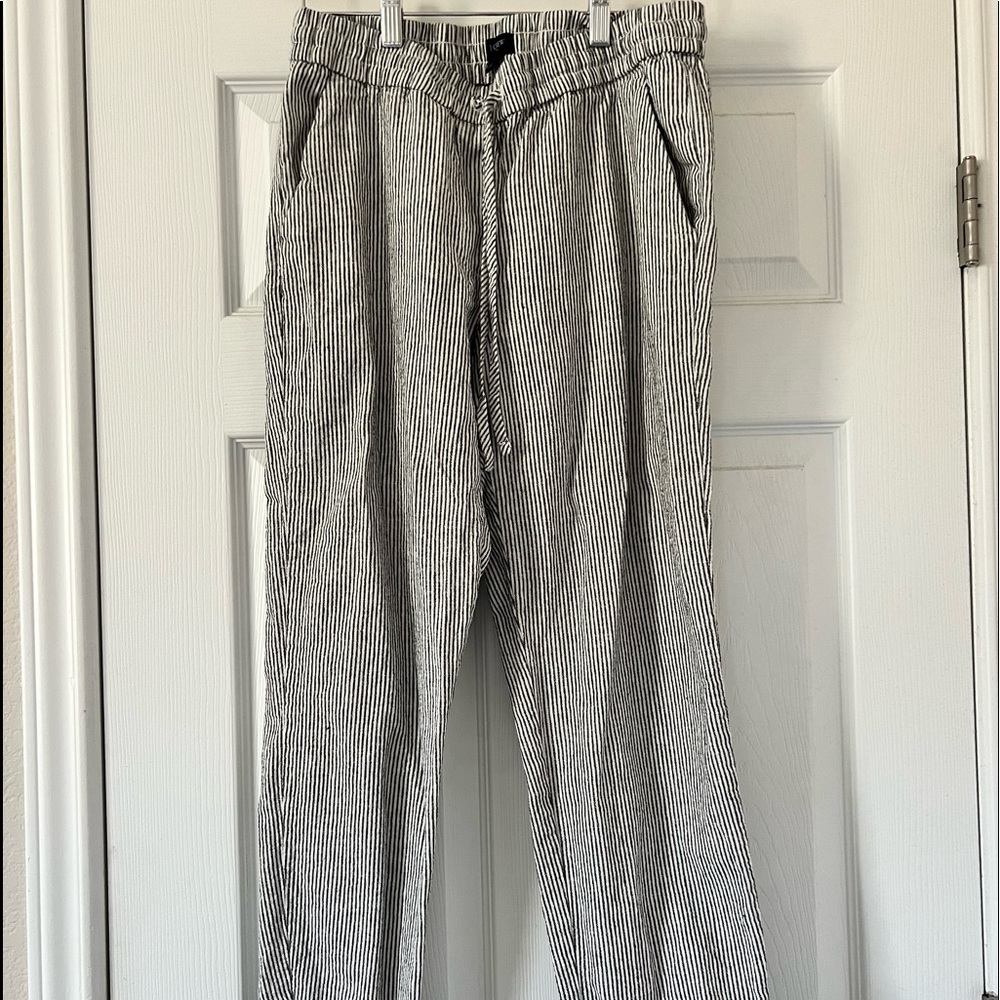 J Crew Striped Linen-Cotton Drawstring Pants